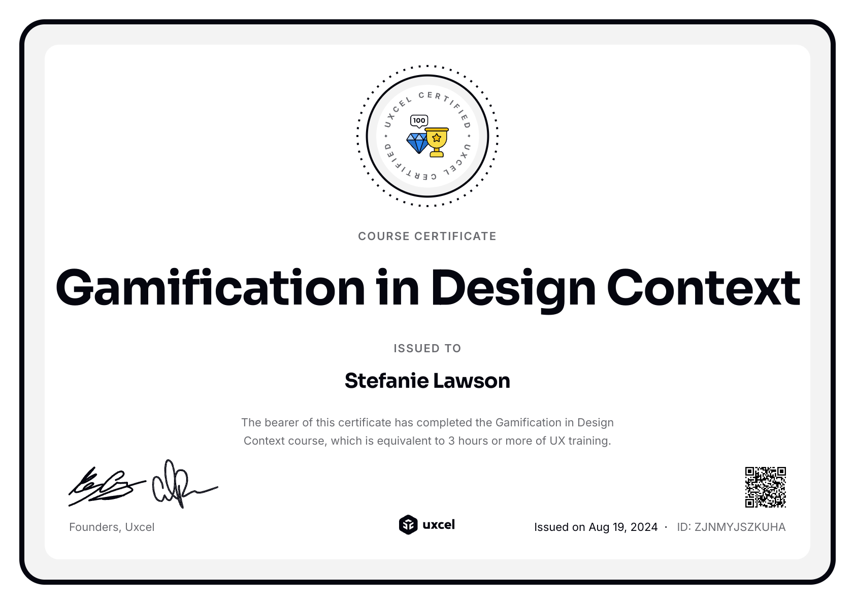 Stefanie Lawson's certificate